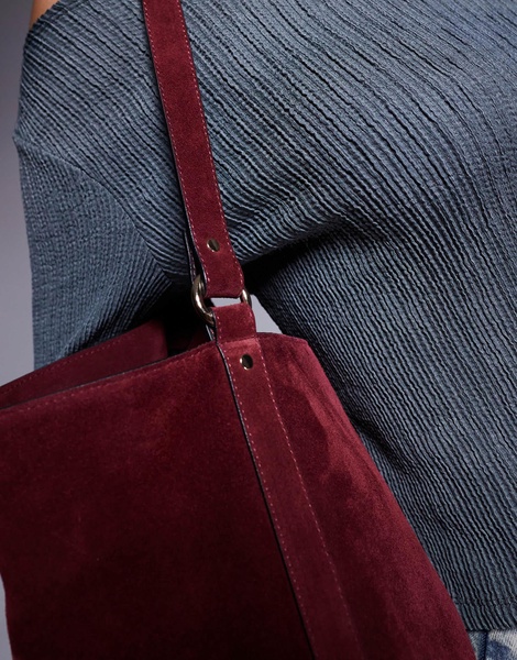 ASOS DESIGN suede tote bag in burgundy