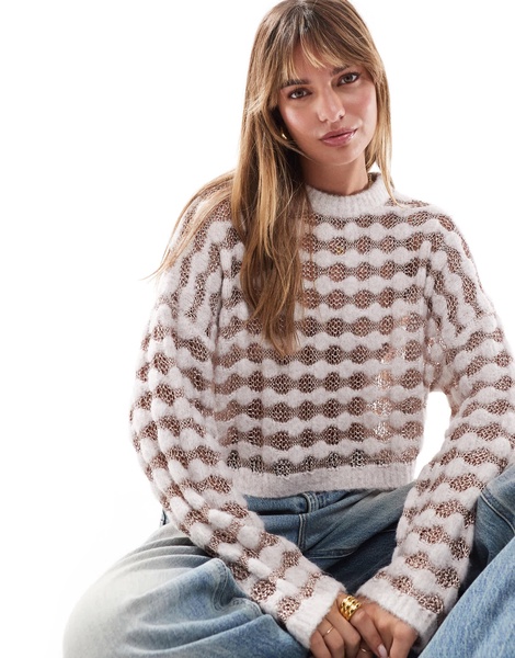 Miss Selfridge metallic stripe sweater in oatmeal with rose gold