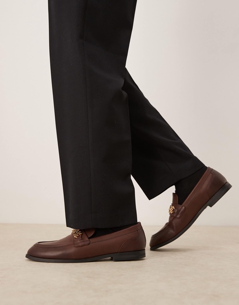 ASOS DESIGN penny loafers in brown with gold hardware