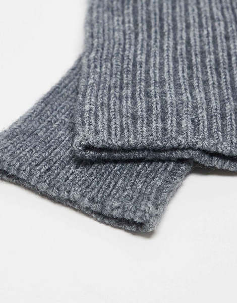 ASOS DESIGN ribbed gloves with long cuff in gray