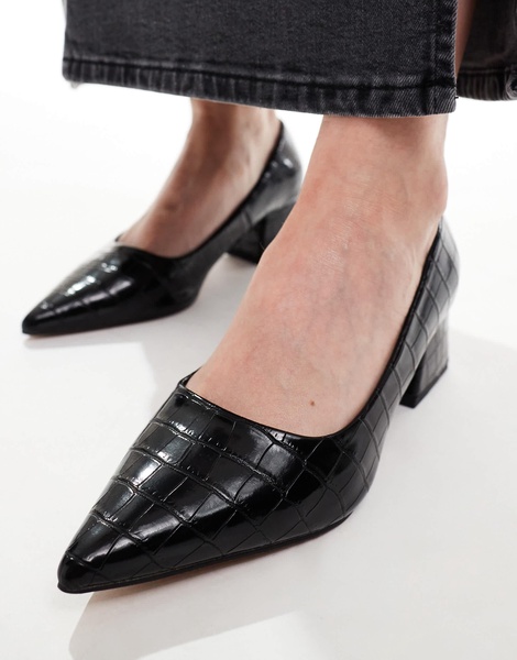 ASOS DESIGN Wide Fit Saint block mid heeled shoes in black