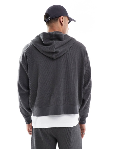 Bershka boxy crop seersucker hoodie in gray - part of a set