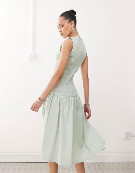 Amy Lynn shirred drop waist midi dress in mint green