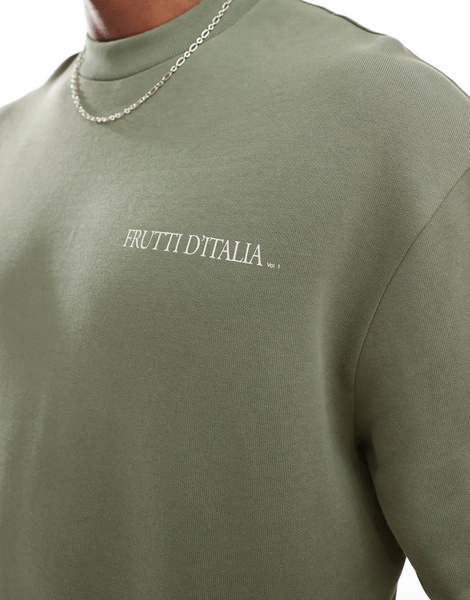 ASOS DESIGN boxy oversized sweatshirt with box fruit back print in green