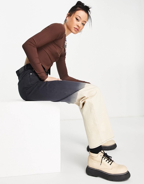 Bershka button down crop top in chocolate brown