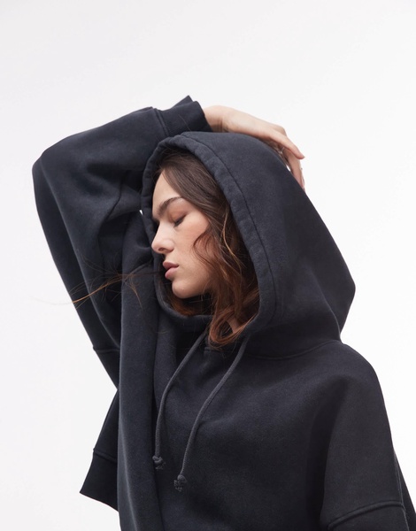 Topshop oversized washed hoodie in gray