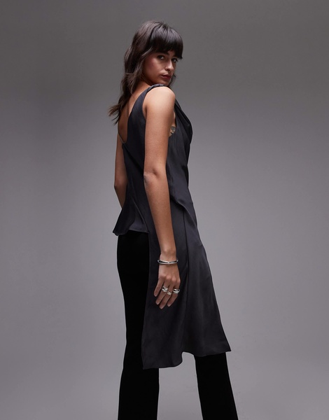 Mango silky asymmetric drape top in gray