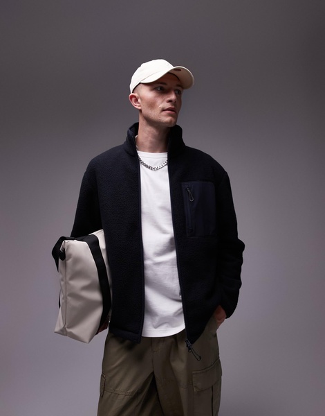 ARKET fleece pile jacket with two-way zip in dark blue