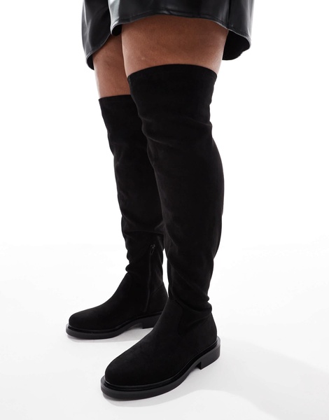 ASOS DESIGN Curve Kaylee smart flat over-the-knee boots in black