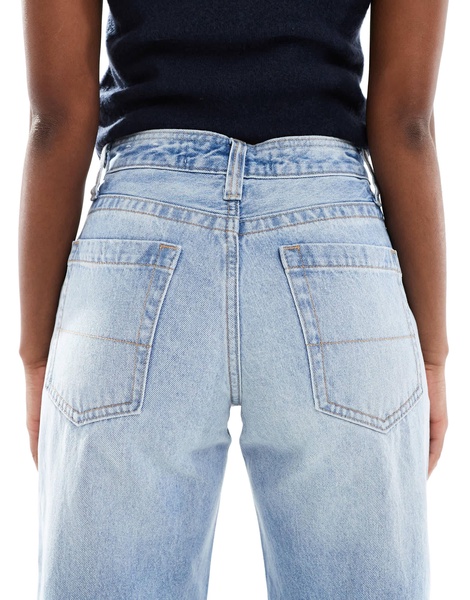Bershka cuffed wide leg jeans in light wash blue