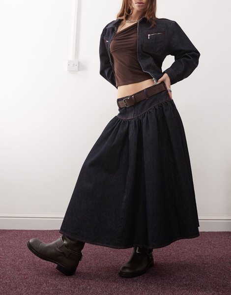 COLLUSION denim drop waist midi skirt in rinse wash - part of a set