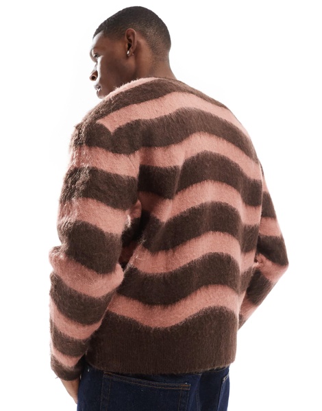 Bershka soft knitted stripe sweater in brown