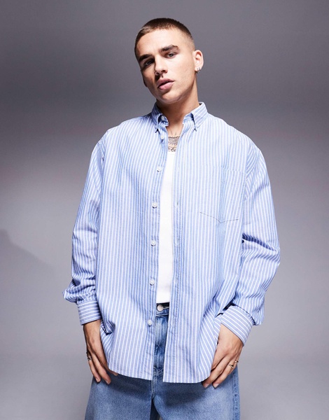 HUGO Blue Ebill oversized shirt in blue stripe