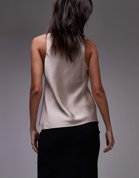 Mango drape neck silk top in white