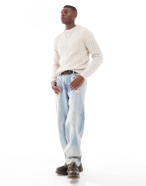 Jack & Jones chunky cable knit sweater in cream