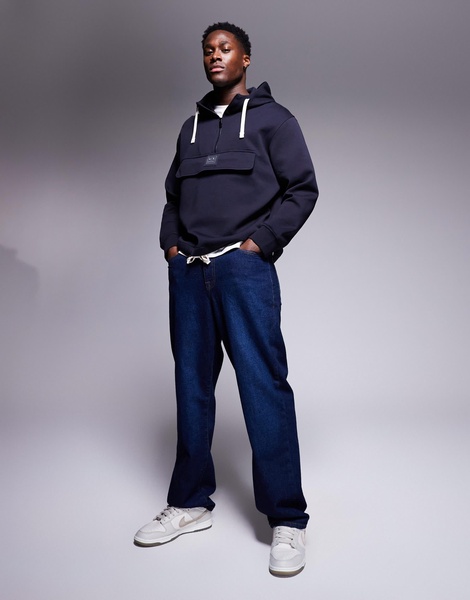 Armani Exchange central logo hoodie in navy