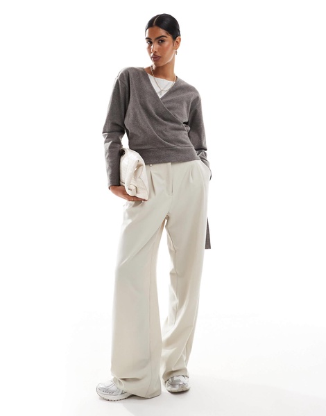 ASOS DESIGN supersoft wrap top in charcoal heather - part of a set