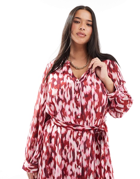 Vero Moda Curve chiffon tie waist mini dress in rhubarb print