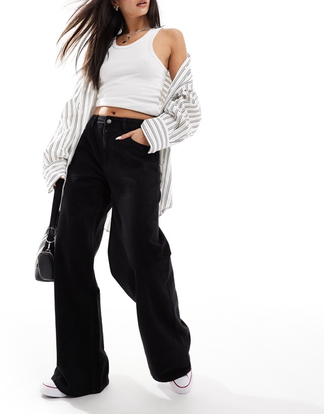 Bershka high rise wide leg jeans in black
