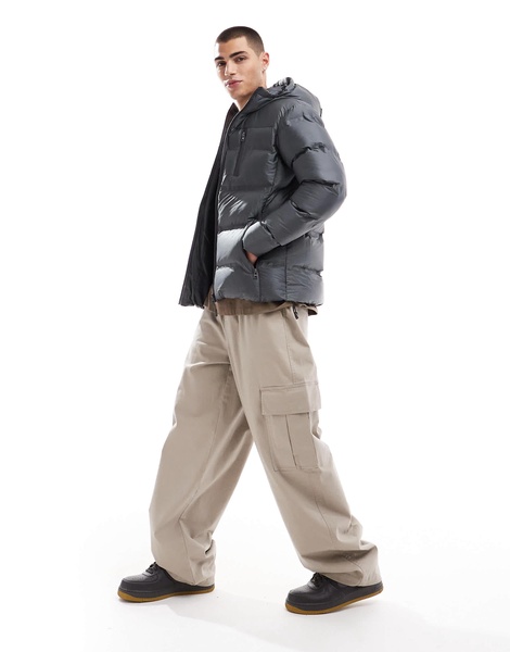 Brave Soul padded puffer jacket with hood in gray