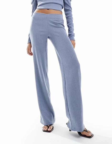 Bershka crinkle flared pants set in blue