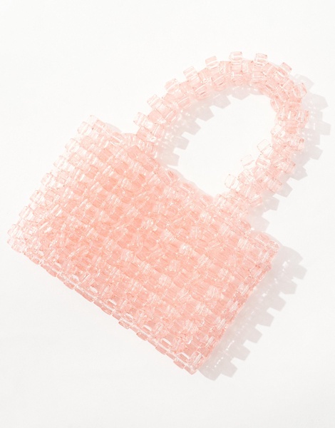 ASOS DESIGN beaded grab clutch bag in pink