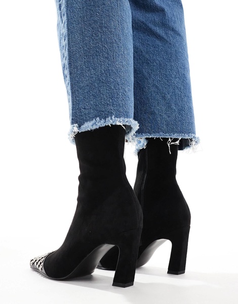 ASOS DESIGN Rosie mid-heel sock boot in black with studded toe-cap