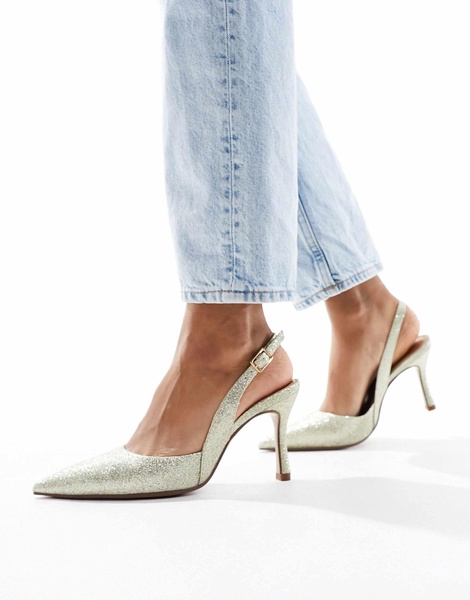 ASOS DESIGN Samber 2 slingback stiletto heels in gold glitter