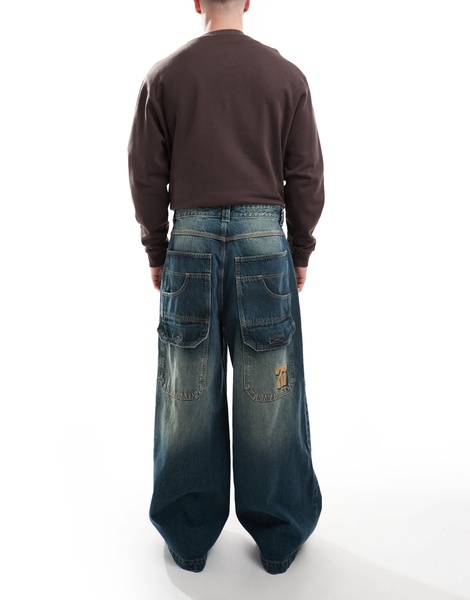 Bershka mega baggy jeans in blue wash