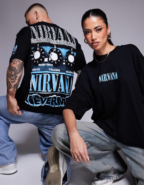 ASOS DESIGN unisex oversized band T-shirt with Nirvana Nevermind prints in black