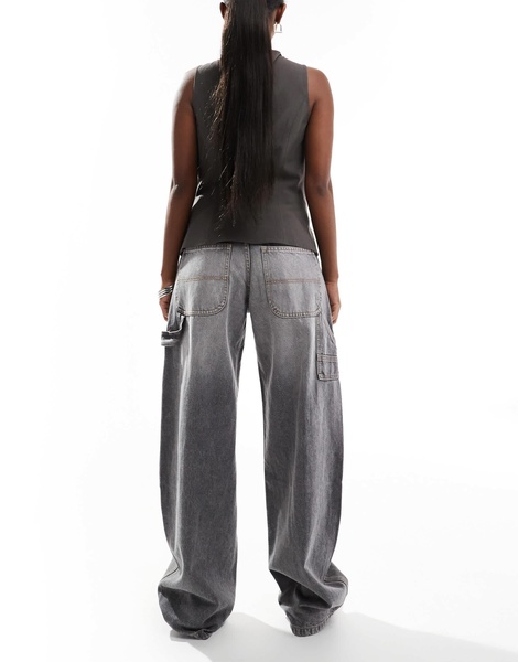Bershka adjustable waist carpenter jeans in gray wash