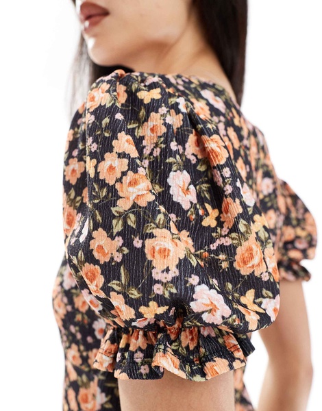Miss Selfridge jersey printed mini tea dress with puff sleeves