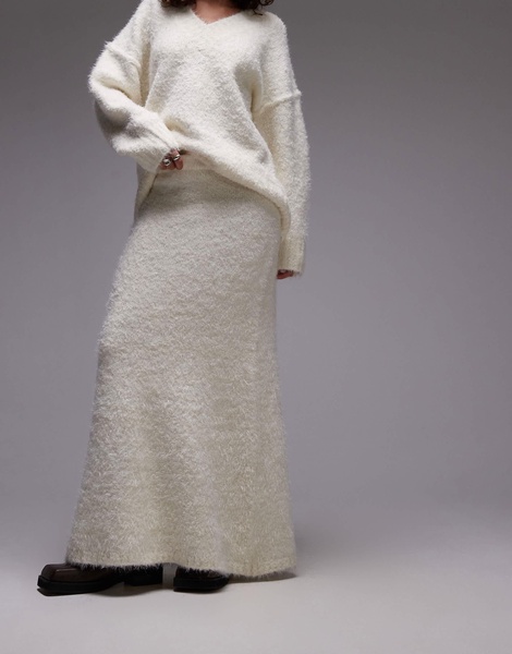 Topshop knit fluffy skirt in cream - part of a set