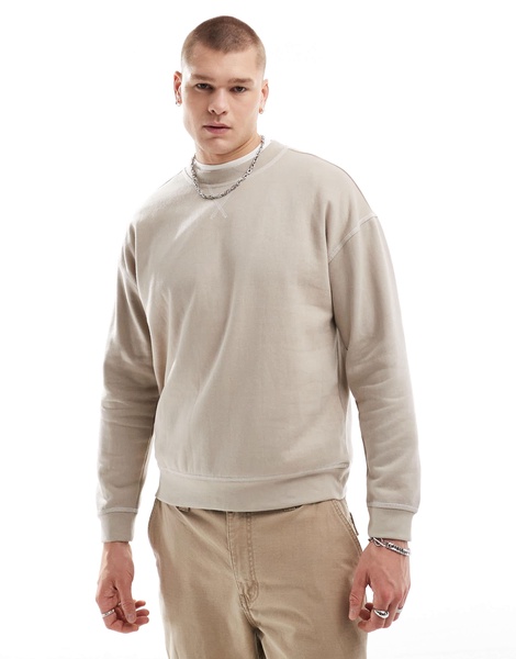 Another Influence contrast stitch crewneck sweater in stone