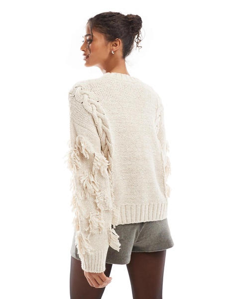 Bershka chunky textured cable knit sweater in ecru
