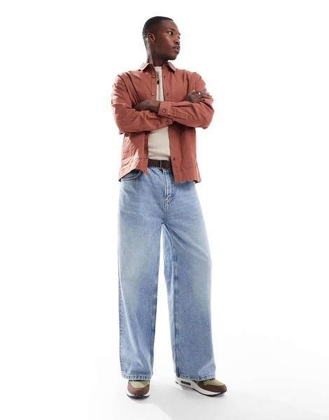 Another Influence pocketed overshirt in chestnut