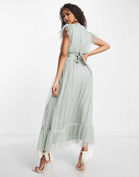 Anaya Bridesmaid flutter sleeve midaxi dress in sage green
