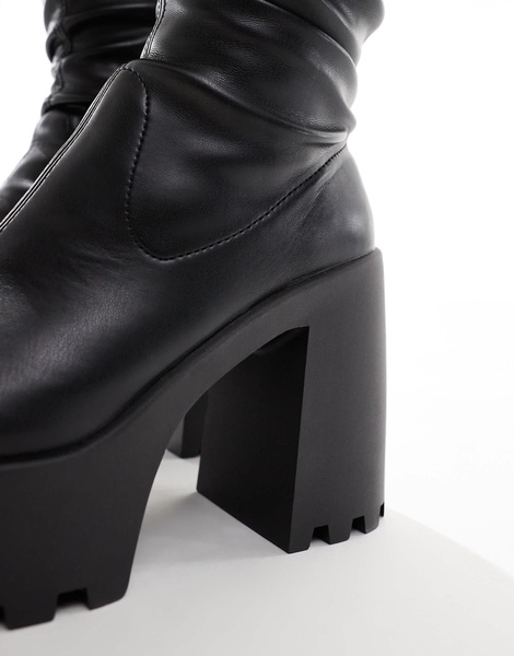 ASOS DESIGN Curve Cara square toe cleated knee boots in black