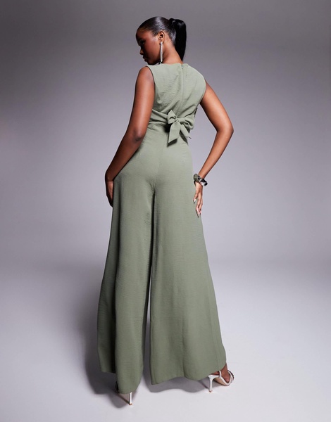 ASOS DESIGN buckle detail wide leg jumpsuit in sage