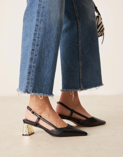 ASOS DESIGN Stylish slingback mid heeled shoes in black