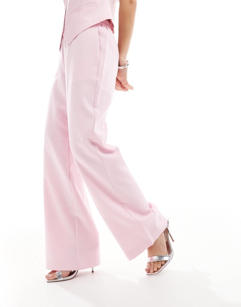 Pieces mix and match tailored wide leg pants in roseate pink