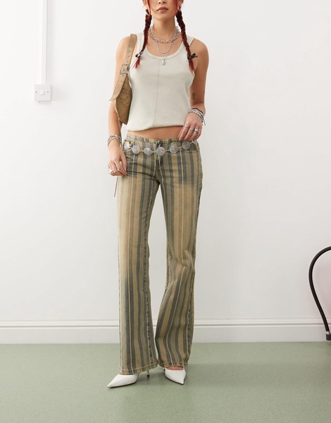 Edikted Eternity 70s pinstripe flared jeans in sand wash