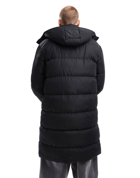 Brave Soul longline puffer jacket with detachable hood in black
