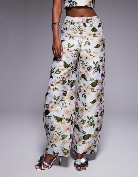 ASOS LUXE jacquard barrel leg pants in floral - part of a set