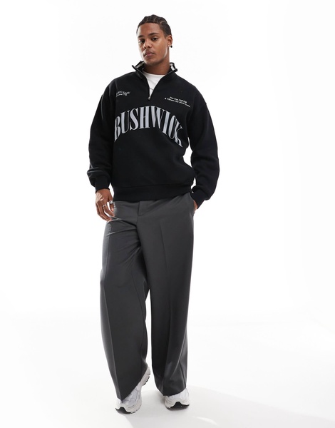 Bershka 1/4 zip printed sweatshirt in black
