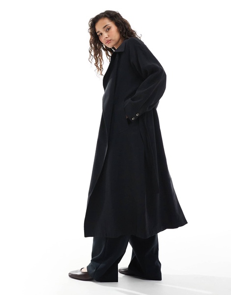 ASOS DESIGN waterfall collar trench coat in black