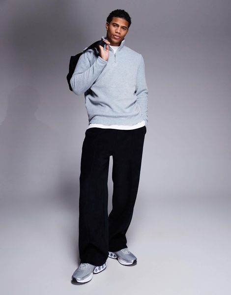 ASOS DESIGN quarter zip fleece sweatshirt in gray heather