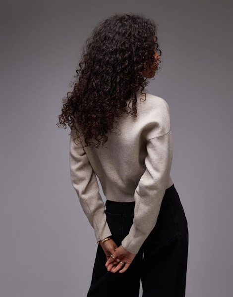 Topshop knitted compact fitted waist cardigan in oat