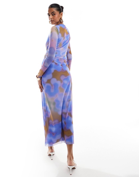 & Other Stories sheer mesh midi dress in blurred abstract print