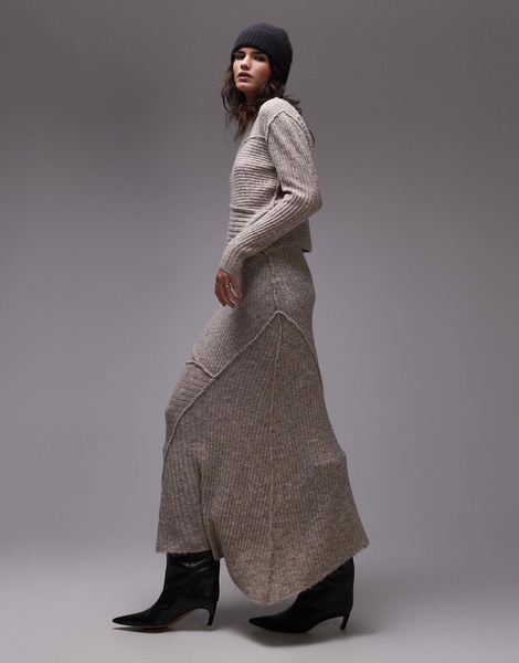 Topshop knitted skirt with asymmetric hem in oat - part of a set